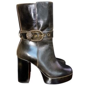 Kurt Geiger 39 - 8.5 Brown Mayfair Platform Leather Ankle Boots